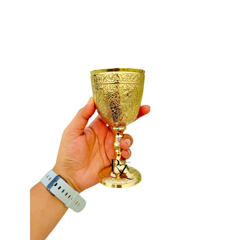 REXRYZ Medieval Brass Chalice Goblet, Vintage Golden Wine Cup, King