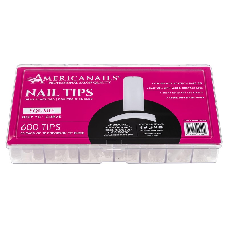 Americanails Nail Tips - Square (Deep "C" Curve) 600ct –