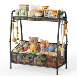 Lomivra Full Metal Dog Toy Basket, 23.6"x11.2"x7.9" Large Toy Bin with Storage Organizer, Chew-Resistant Toy Box for Dog Stuff Accessories, Pet Toy Storage Holder Chest for Cat Dogs Essential Supplies