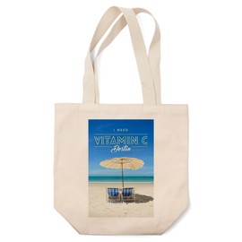 Lantern Press Destin, Florida, I Need Vitamin C, Beach Chairs and Umbrella (100% Cotton Canvas Reusable Tote Bag)
