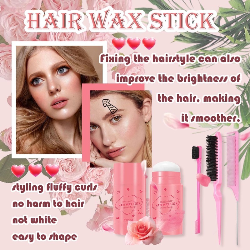Hair Wax Stick Kit with 3 Brushes Comb Set,Long Lasting