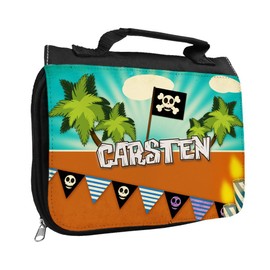 Kulturbeutel mit Namen Carsten und Piraten-Motiv für Jungen | Kulturtasche mit Vornamen | Waschtasche für Kinder