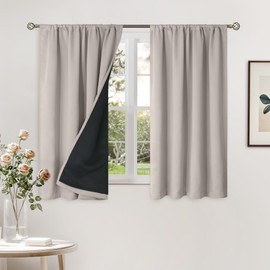 BGment Short Blackout Curtains for Bedroom, Thermal Insulated Full Room Darkening Soundproof Rod Pocket Small Window Curtains 45 Inch Length, 2 Panels，Each Panel 52 Inch, Cashmere