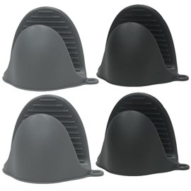 AORTDES Silicone Kitchen Oven Mitts Set, Mini Finger Protector Cooking Pinch Grips Pot Holder Toaster Oven Accessories,BBQ Baking Mittens Heat Resistant Gloves, 2 Pairs（Black and Cool Gray）