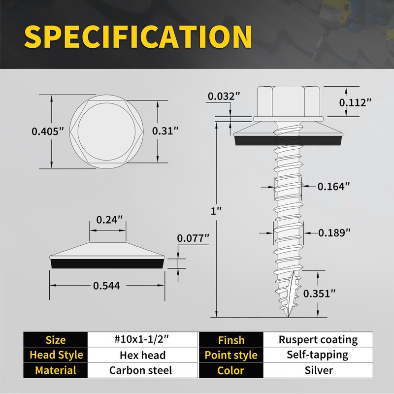 Metal Roofing Screws #10 x 1-1/2", 300 PCS, FIXLINK RUSPERT