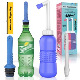 2PCS-Pack 2in1 Vaginal Douche Perineal Irrigation 650ML Portable Bidet + Pocket Bidet Pipe, Travel Bidet with Waterproof Cap, Peri Bottle for Postpartum Essentials