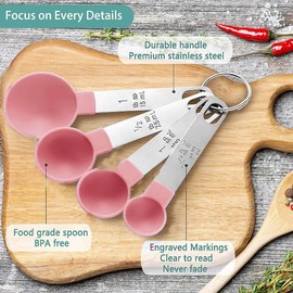 Measuring Spoons Set of 8 Plastic Measuring Cups, Measuring Cup Set Stainless Steel for Measuring Liquids Solids with 4 Measuring Cups and 4 Spoons, Measuring Tool of Kitchen, Dosing Spoon for Baking