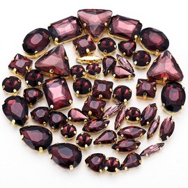 OTGui Rhinestones Beads, 50PCS Metal Flatback Gold Prong Setting Sewing Claw Glass Rhinestone with Storage bag, Mixed Shapes Crystals Glass Beads for DIY Clothes Headbands Decoration (Red17)