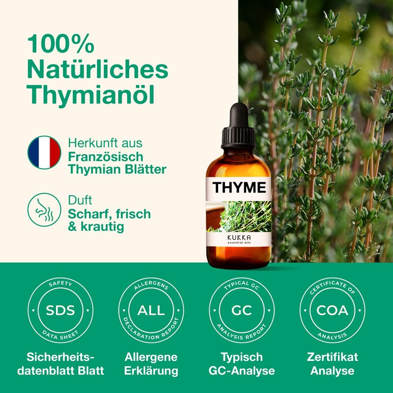 Kukka Ätherisches Thymianöl für Haare, Thymianöl für die Haut –