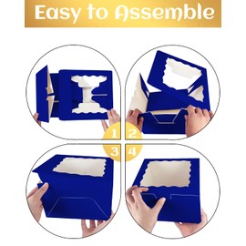 qiqee qiqee 8x8x5 Cake Box, 18 Sets Gemstone Blue Cake Box with Window  18 Sets 8" Gemstone Blue Cake Round Boards, 8inch Cake Containers