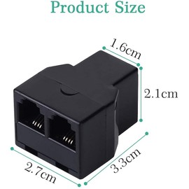 Telephone Cable Adapter,1 to 2 RJ11 Y Splitter with RJ11 6P4C Plug Cord,Expansion Connectors for Telephone,Fax Machine - 2 PCs,Black