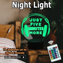 3D Optical Illusion LED Acrylic Panel Night Light Game Headphones Headset Music Lover with Remote Control 16 Color Changing Dimming Bedside Lamp Room Decor Creative Birthday Gift for Friends Teens