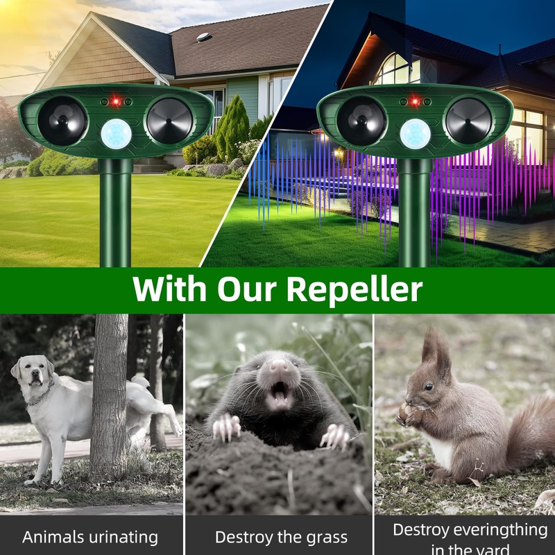 4 Pack 2025 Solar Ultrasonic Animal Repellent Raccoon Fortress Pro