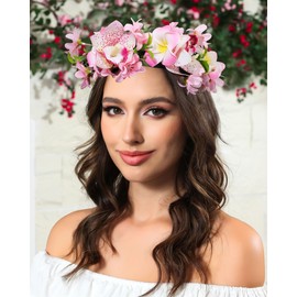 Kajeer Flower Wreath Hair Accessories for Women - Festival Flowers Hair Accessories Crown Headband Adjustable Band Length Wedding Floral Headpiece for Dress