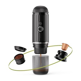 i Cafilas Portable Electric Espresso Coffee Maker Electric Coffee Machine Compatible with NS Capsules and Coffee grounds for Camping, Travel, Home【Heating version】