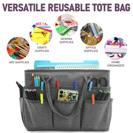 Cupohus Art Organizer Craft Storage Tote Bag with Pockets and Handles, Oxford Fabric Carrying Caddy for Teacher, Officer, Artist, Students, Traveler, and more –Grey