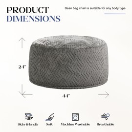 Hobestluk Bean Bag Chairs Adults Beanbag Chair with Filler Large Bean Bags with Fluffy Embossed Cover, Giant Bean Bag Chairs for Adults (Grey, 4FT - 44” x 44” x 24”)