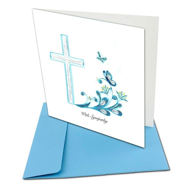 Sympathy Cross Quilling Greeting Card, 6x6" with Envelope. Blank Inside. Hand-made. Suitable for Framing.