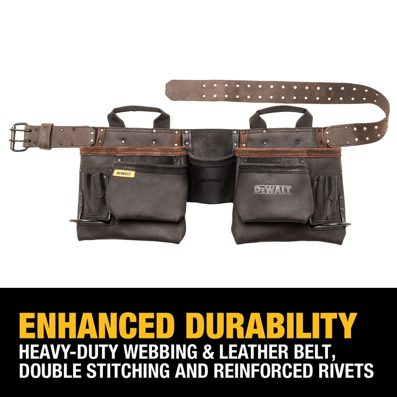 DEWALT Leather Tool Belt, Durable, 11 Pocket Professional Belt (DWST550112)