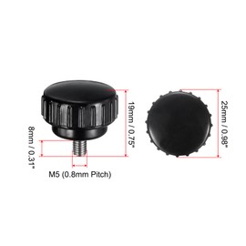 uxcell 4pcs Knurled Clamping Knobs M5 x 8mm Metric 304 Stainless Steel Male Thread Thumb Screw on Type 25mm Plastic Round Head Threaded Hand Bolt Stud Knobs Black