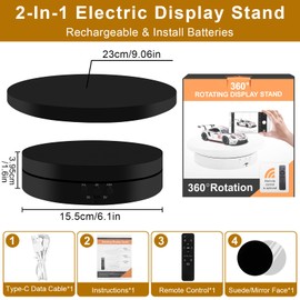 YGVQN Electric Rotating Photo Stand Electric Dial Table Top 23cm 360 Degree Rotating Table for Jewelry and Watches, Black