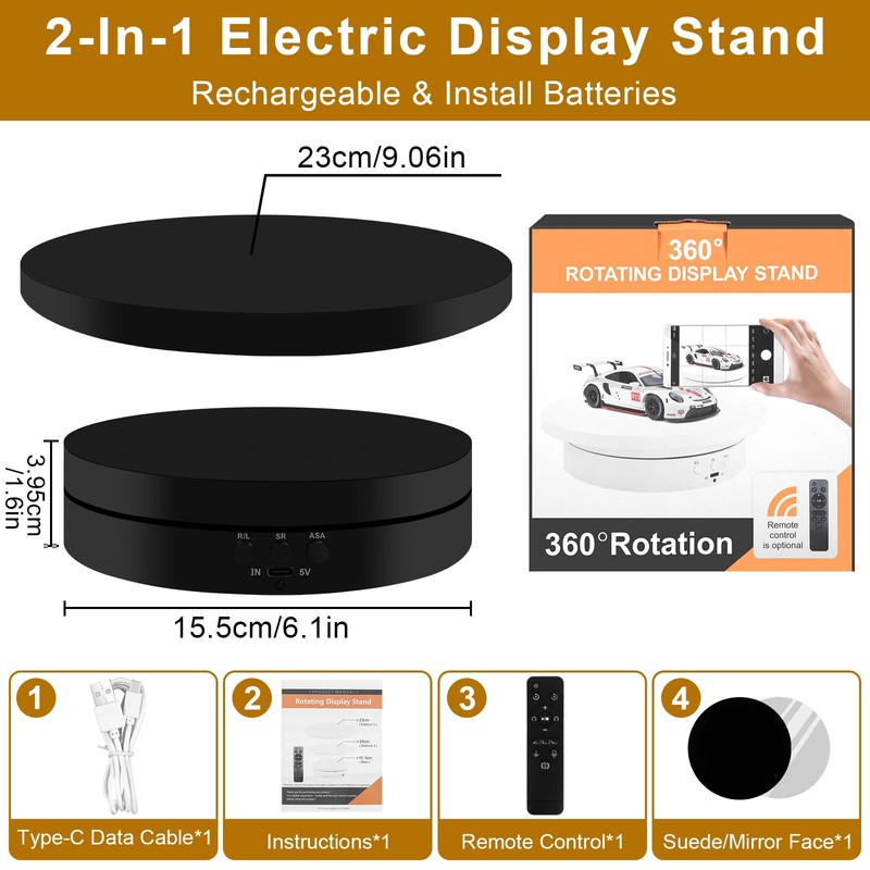 YGVQN Electric Rotating Photo Stand Electric Dial Table Top 23cm