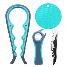 HTTDSLF Pack of 4 Jar Opener Lid Opener Bottle Opener, Bottle Opener for Seniors, Can Opener with Cap, Twist Cap Opener, Ring Pull Can Opener for Weak Hands, Arthritis (Blue)