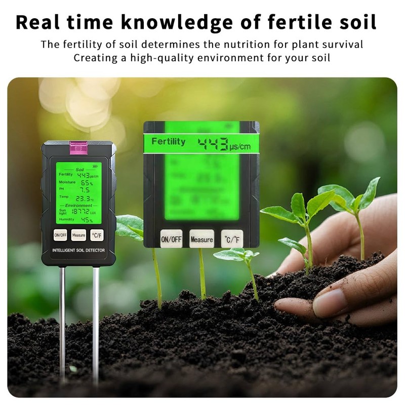QUMOX 6-in-1 Soil Tester Meter with Rotatable Screen – Measures