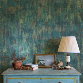 Zeeko Textured Wallpaper Blue Wallpaper Vintage Wallpaper 17.3"x 473" Teal/God Wallpaper Metallic Wallpaper Modern Wallpaper Non Woven Bedroom Wallpaper Temporary Traditional Wallpaper Non-Pasted