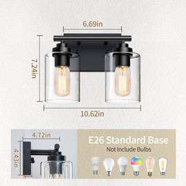 Bathroom Vanity Light Over Mirror,Vanity Light for Bathroom,Bathroom Light Fixture Wall Sconce Lighting for Bedroom,Living Room (Black, 2-Light)