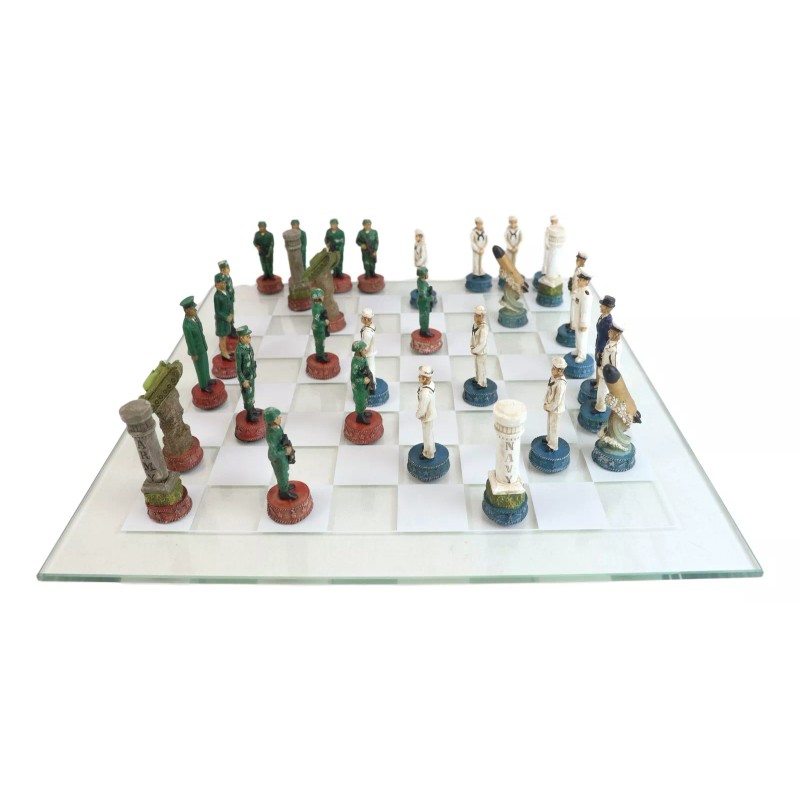 Ebros Gift USA Soldier Theme Army vs Navy Chess Set