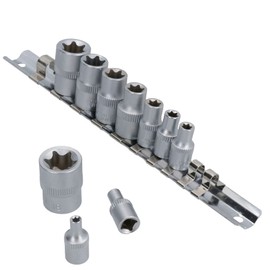 10pc 1/4'' & 3/8'' Drive Female Star Bit Set & Socket Rail - 4-18mm