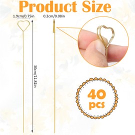 loghohu 40 Pcs Flower Card Holder Stick, Metal Floral Place Card Holder 12 Inch Gold Heart-Shaped Floral Card Holder Picks for Flower Arrangement Wedding Party