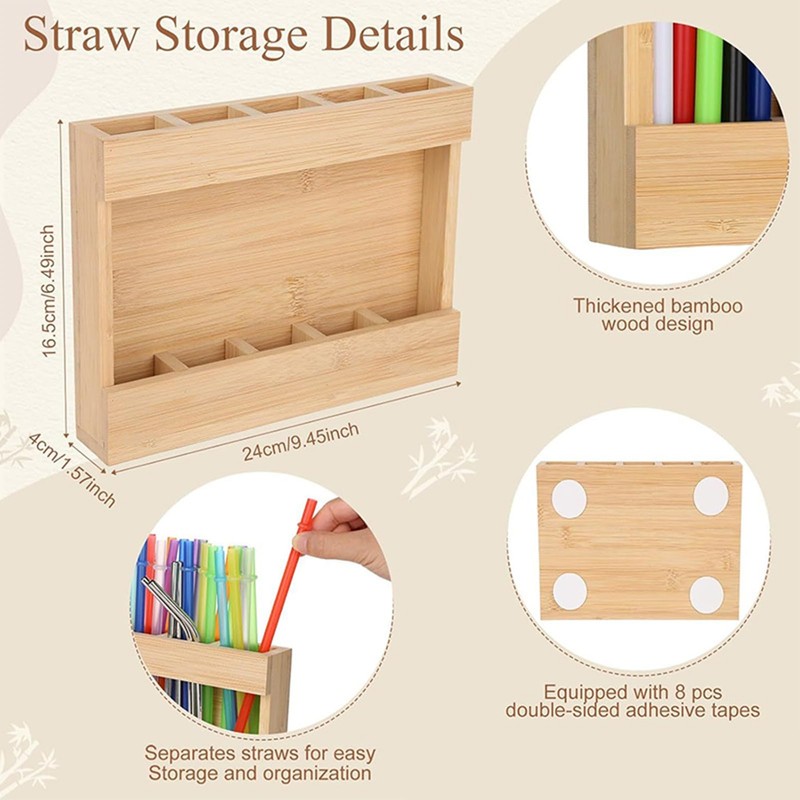 NICENEEDED Wooden Straw Holder Dispenser for Counter, Straw Organizer for