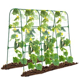 OTOSUNNY Garden Cucumber Trellis for Climbing Plants Outdoor, 50x48inch U-Frame Vegetable Grape Vine Tomato Garden Metal Arch Trellis for Raised Bed, with Netting, Green