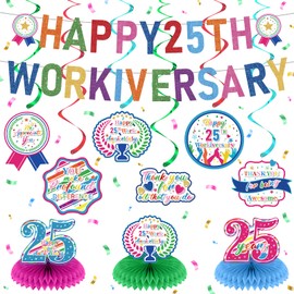 11pcs 25 Year Work Anniversary Decorations Colorful Happy 25th Work Anniversary Banner Hanging Swirls Employee Appreciation Decorations Supplies 25 Year Workiversary Gifts for Employee Worker