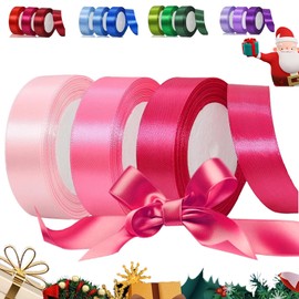 YOUYIKE 3 Pieces 22 m Pink Satin Ribbon, 25mm Wide Gift Ribbon, for Craft, Flower Bouquets, Gift Wrapping, Wedding, Bow Making and Valentines Christmas Decoration