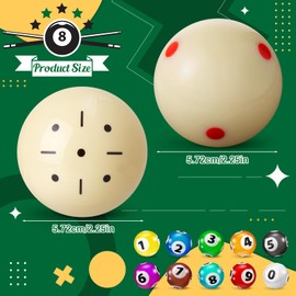 Gemscream 2 Pcs Billiards Cue Ball with Dots Practice Training Artifact Regulation Size 2-1/4" Training Pool Balls for Sports Billiard Table Accessories Games(White,Classic)