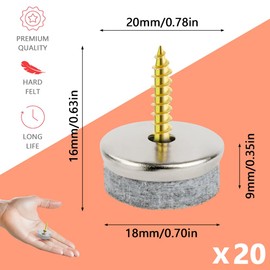 Flintronic 20PCS Furniture Pads Floor Protectors, 20mm Diameter Felt Pads for Furniture Feet, Non-Slip Chair Leg Floor Protectors with Easy Screw Installation, 5MM Thick for Chairs Parquet Laminate