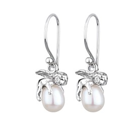Elli Earrings Ladies Ear Hanger Guardian Angel Pendant Elegant with Freshwater Cultured Pearl in 925 sterling silver