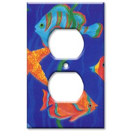 Art Plates - Outlet Cover OVERSIZE Switch Plate - OVER SIZE Decorative Metal Wall Plate - Fish - (Made in USA)