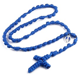 HanlinCC Handmade Knotted Paracord Rosary Necklace with St.Benedict Miraculous Medal for Men and Women (Blue)
