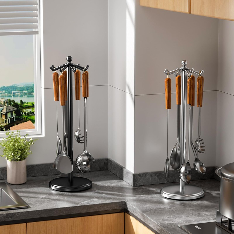 MAYZOLOP Kitchen Countertop Utensil Holder, Stainless Steel Rotatable Cooking Utensils
