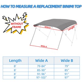 Seapisode 4 Bow Marine Grade Fade and Crack Resistant Bimini Top Replacement Cover, Heavy-Duty Waterproof and UV-proof Sun Shade Boat Canopy, Easy Install Zipper Sleeve Boat Awning/Without Frame, Grey
