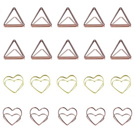 VOOKURA 20 pcs Place Card Holder, Heart-Shaped Triangle mixed Metal Wire Wedding Name Table,Picture Photo Card Clips, Used for Food Signs, Weddings, Parties(Glod,Rose Gold)