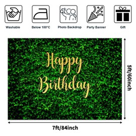 Avezano Green Leaves Happy Birthday Backdrop for Jungle Safari Party Decorations Photography Background Nature Green Rustic Lawn Leaves Birthday Party Photoshoot Photobooth (7x5ft)