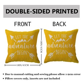 ULOVE LOVE YOURSELF Adventure Arrow Throw Pillow Covers Mountain Forest Pillowcases 18 x 18 Inch Let The Adventure Begin Decorative Cushion Covers for Cabin/Camper (Yellow)