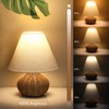 11" Small Wicker Table Lamp, Dimmable Rattan Bamboo Lamp with