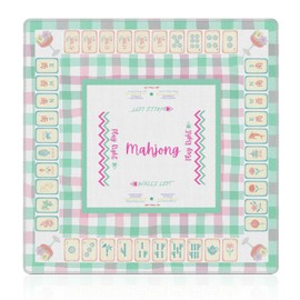 NATSUNO Pastel Pink and Green Gingham Mahjong Mat (31.5″x31.5″), Grandmillennial Chinoiserie Non-Slip Noise Reduction Mahjong Table Mat for American Mah Jong Poker Board Games Card Games Dominoes