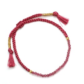 Gempires Natural Pink Tourmaline Crystal Bead Bracelet, Braided Bracelet, October BIrthstone, Adjustable Bracelet for Women,